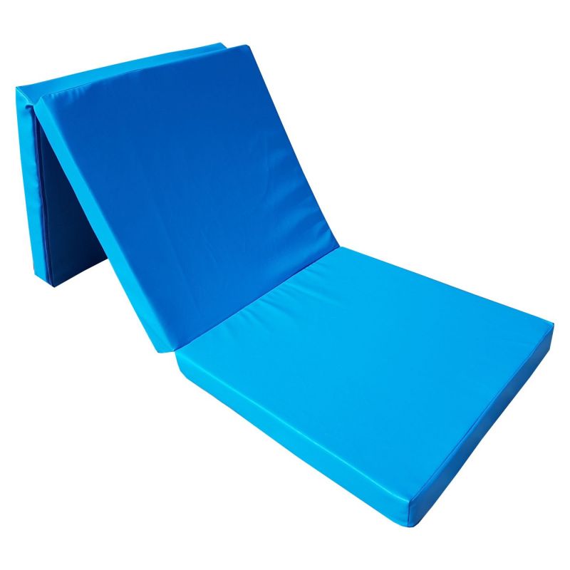 Matelas pliant en faux cuir 195 x 65 x 8 cm bleu